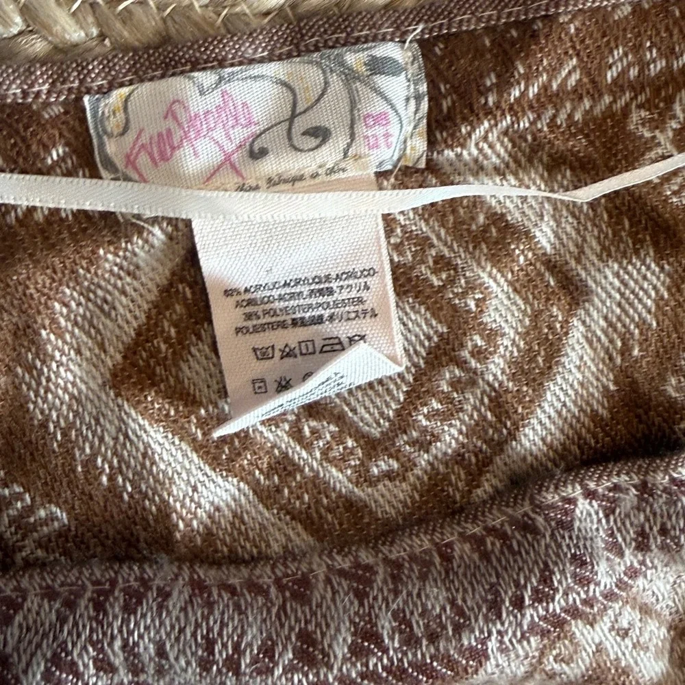 Free People Tribal Geometric Cocoon‎ Cardigan Sweater Brown Cream Oversized OS